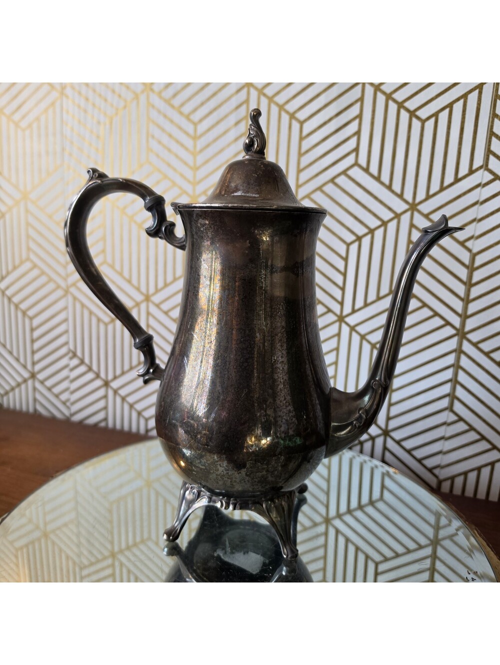 Vintage Ornate Silver Plated Coffee Tea Pot W Hinged Lid Victorian Style